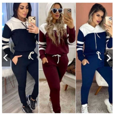 Conjunto Moletom Feminino Inverno Frio Malha Crepe Promoção com Capuz