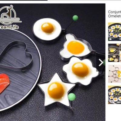 Conjunto de 5 peças Molde Forma Omeleteira Panqueca Ovo Frito Aço Inox-site-mariaqueiroz.com.br