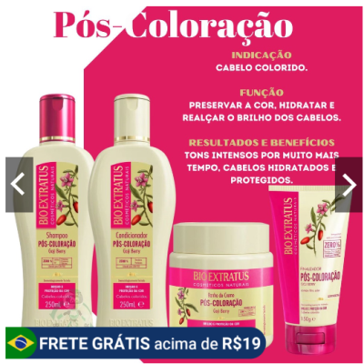 Kit Bio Extratus Pós Coloração Proteção Da Cor Shampoo Condicionador e Banho de Creme 250gml e Finalizador 150g