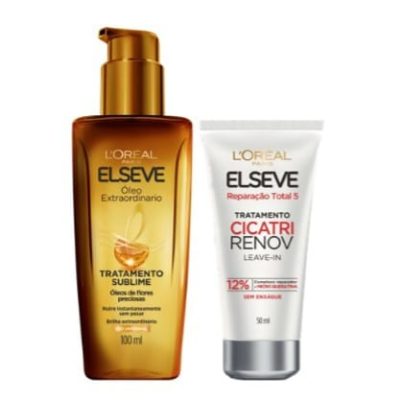 Kit Leave-in de Tratamento Cicatri Renov 50ml + Óleo Extraordinario para Cabelos Elseve Loreal Paris 100ml