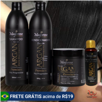 Kit Pós Progressiva Óleo De Argan Ouro Marroquino Maycrene - 4 Produtos SH+COND+MAS+OLEO UMECTANTE