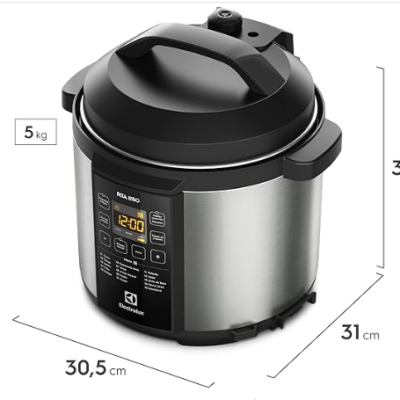 Panela pressão elétrica Electrolux digital capacidade 6L silenciosa segura 10 travas segurança 15 receitas pré-programadas 3 níveis pressão PCC20 inox preto 127v por Rita Lobo (3)